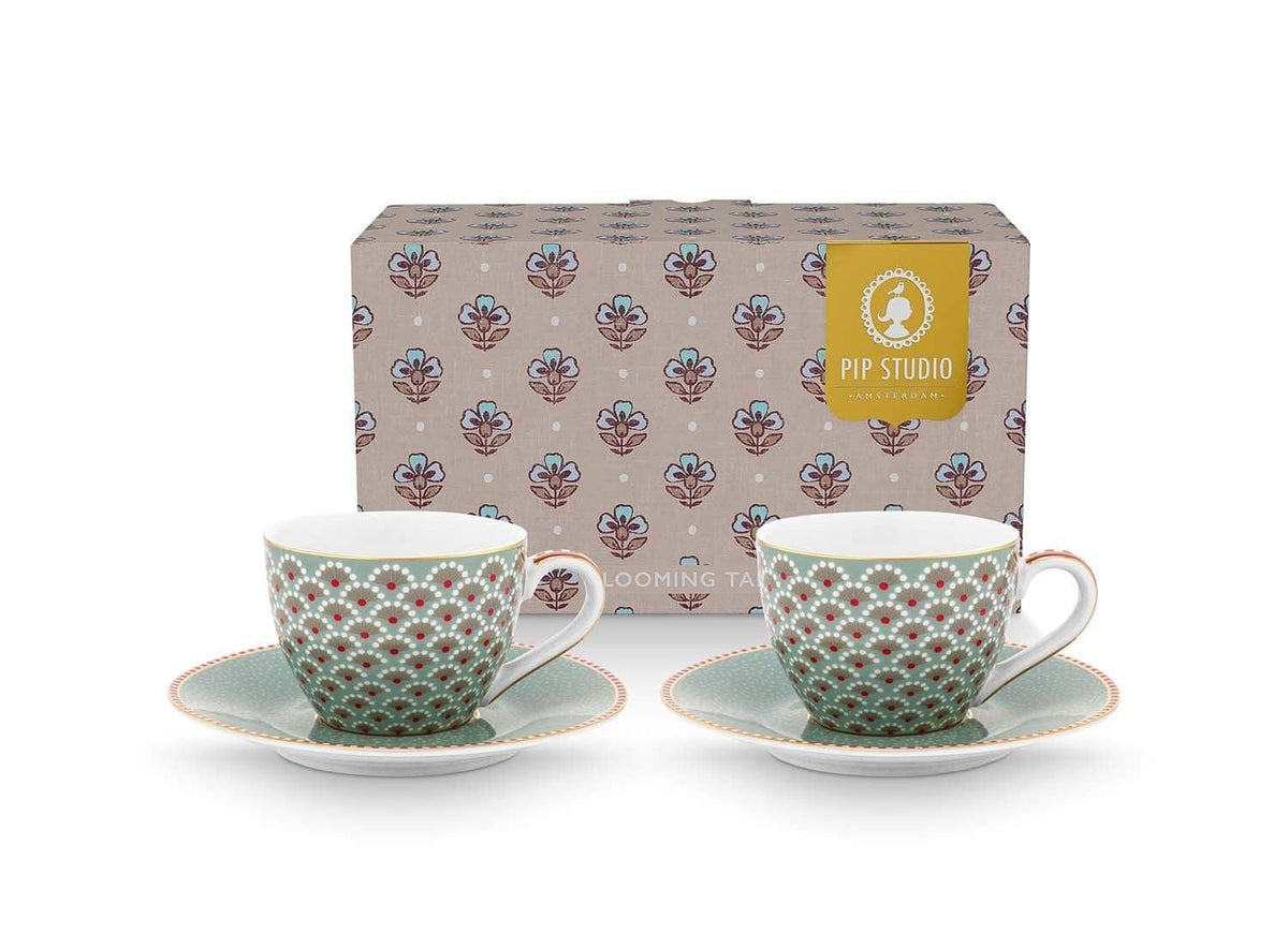 Espresso Cups & Saucers Blooming Tales Blue e 120 ml (Set 2 Pieces)