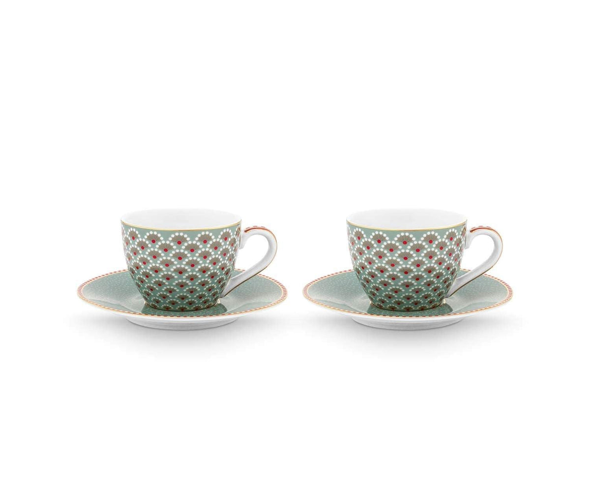 Espresso Cups & Saucers Blooming Tales Blue e 120 ml (Set 2 Pieces)