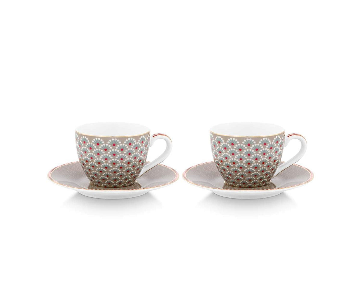 Espresso Cups & Saucers Blooming Tales Khaki e 120 ml (Set 2 Pieces)