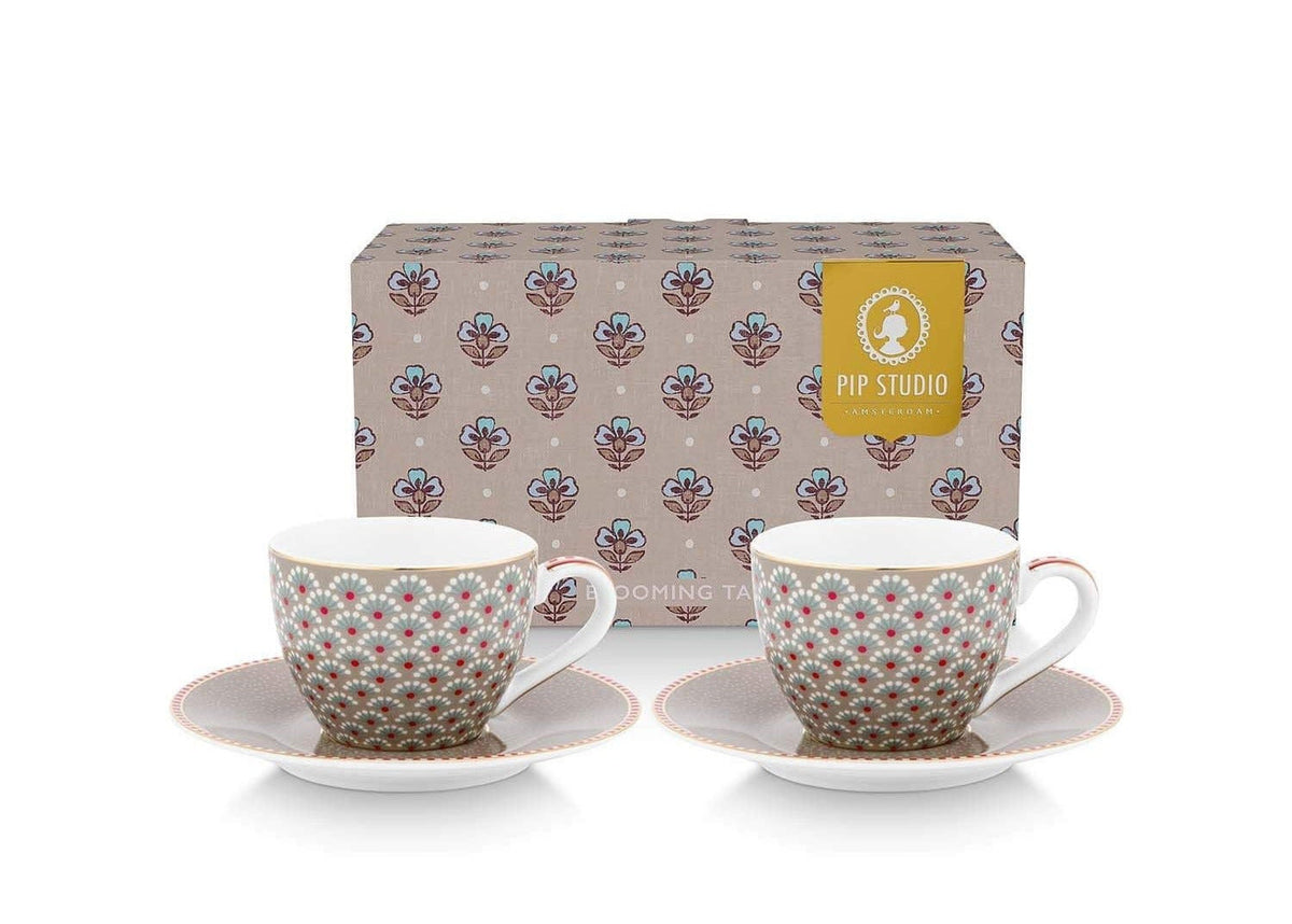 Espresso Cups & Saucers Blooming Tales Khaki e 120 ml (Set 2 Pieces)