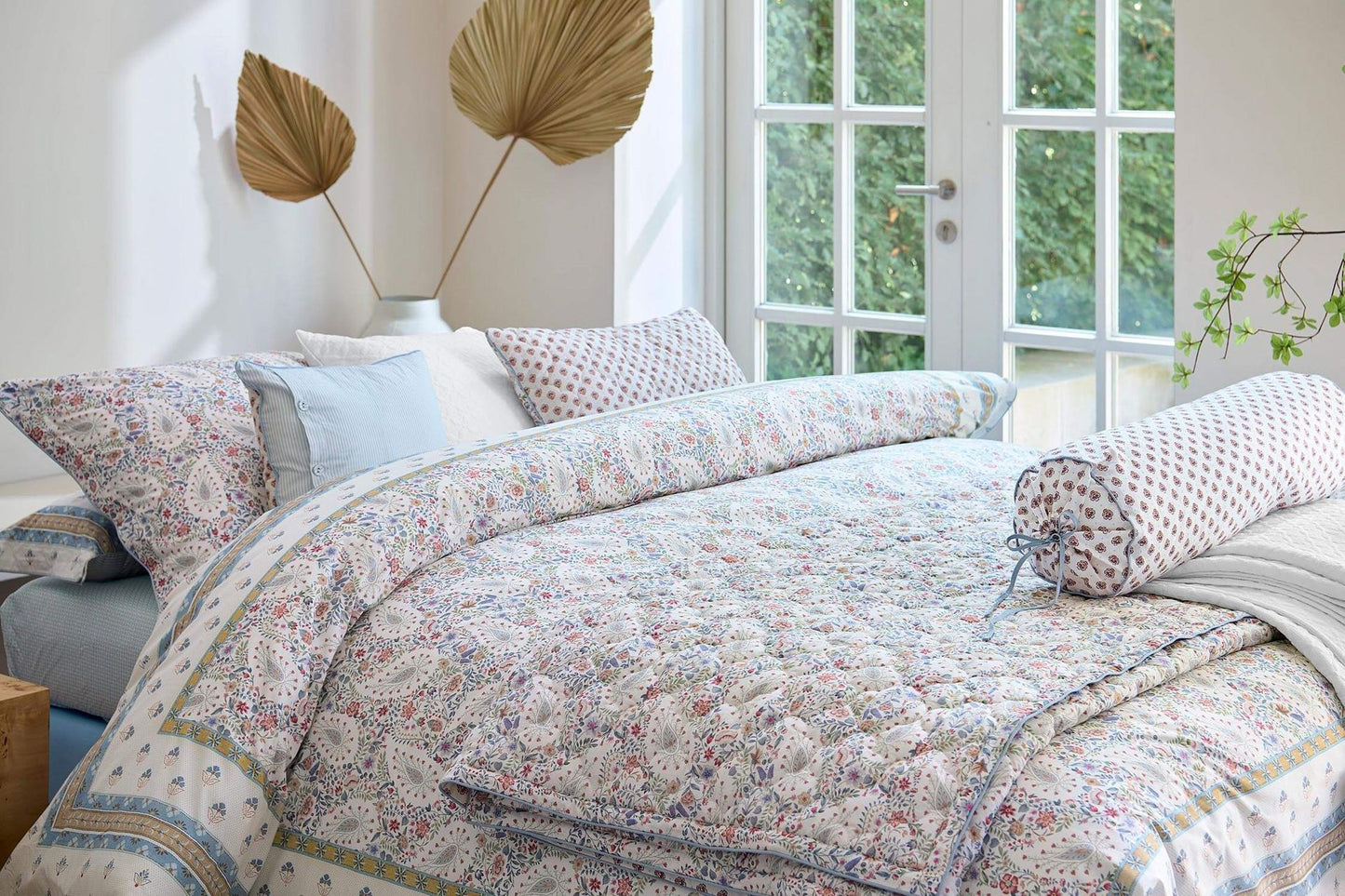 Kairi Bloom Quilted Cushion Decorative - Light Blue