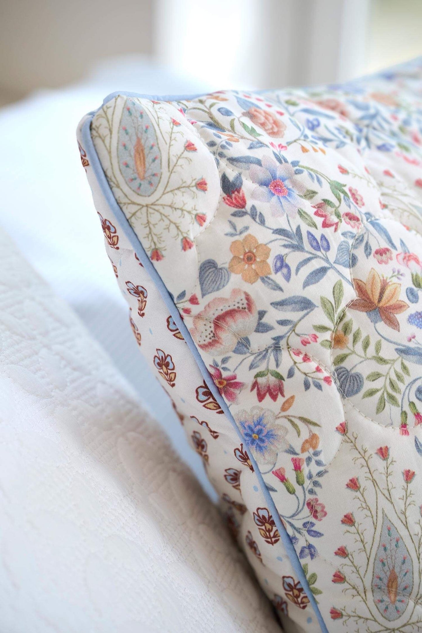Kairi Bloom Quilted Cushion Decorative - Light Blue