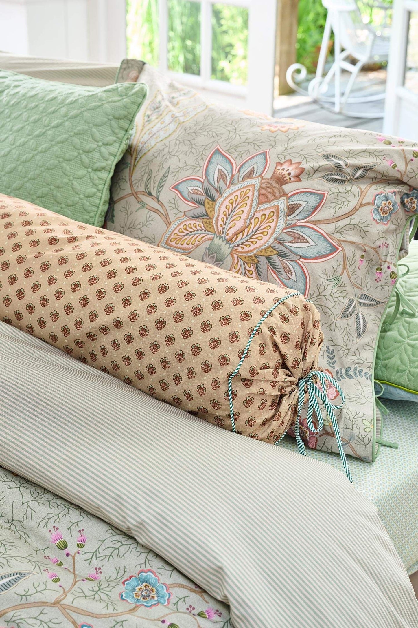Roll Cushion Jaipur Flower Green
