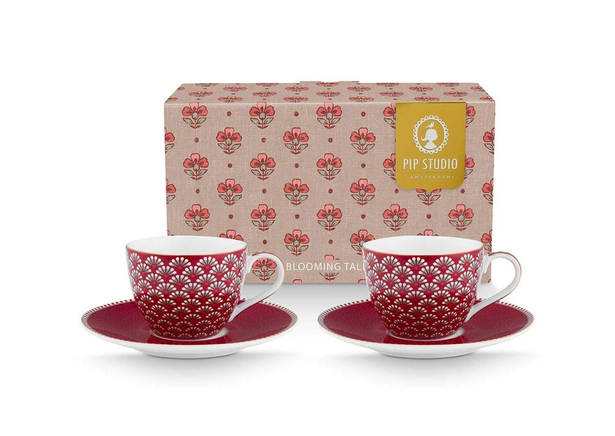 Espresso Cups & Saucers Blooming Tales Dark Red e 120 ml (Set 2 Pieces)