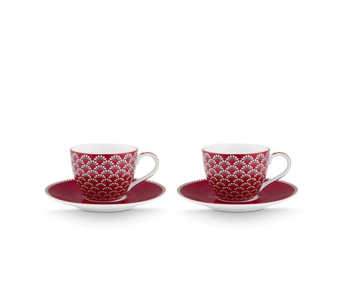 Espresso Cups & Saucers Blooming Tales Dark Red e 120 ml (Set 2 Pieces)