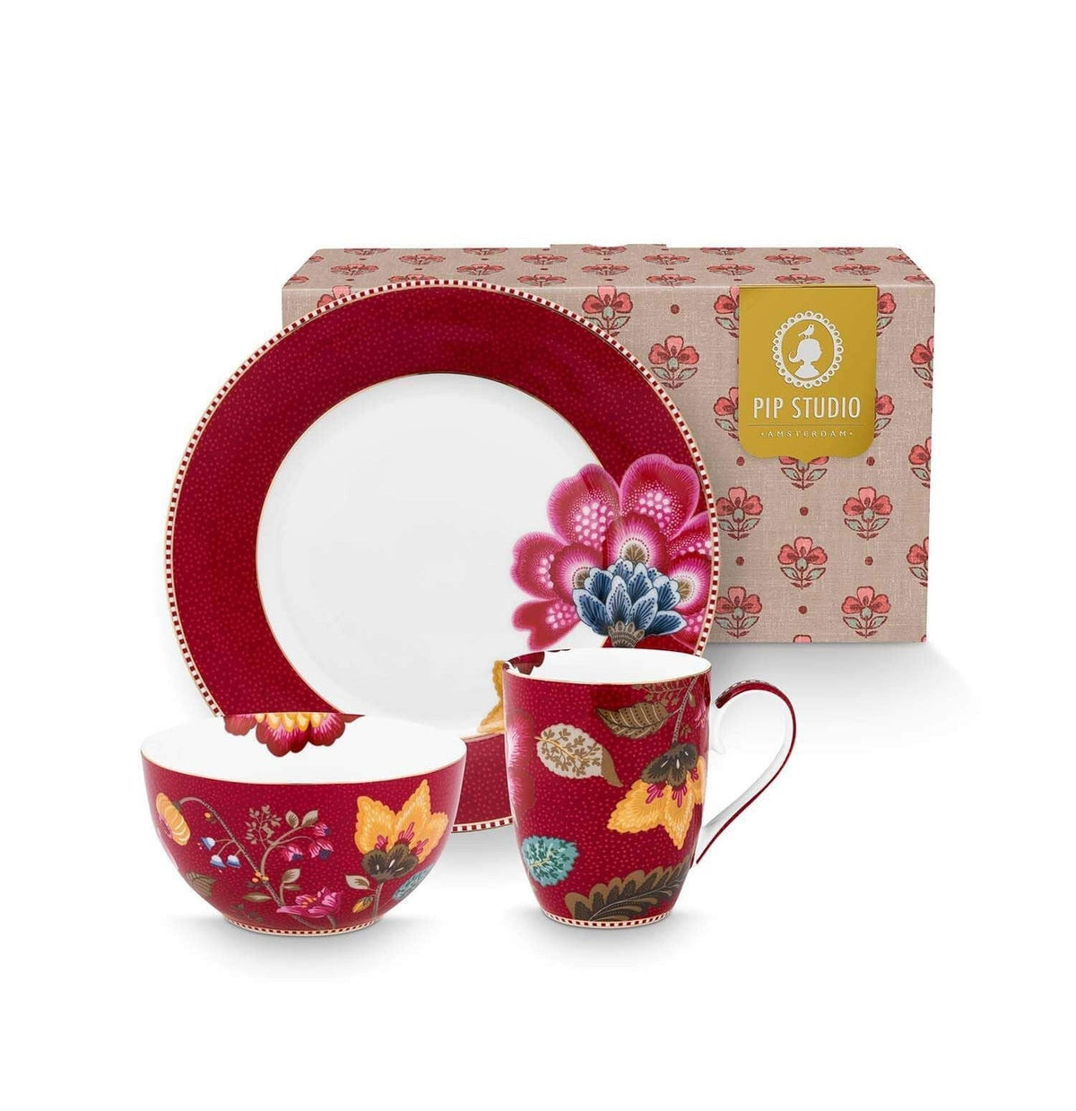 Breakfast Set Blooming Tales Fantasy Dark Red (Set 3 Pieces)