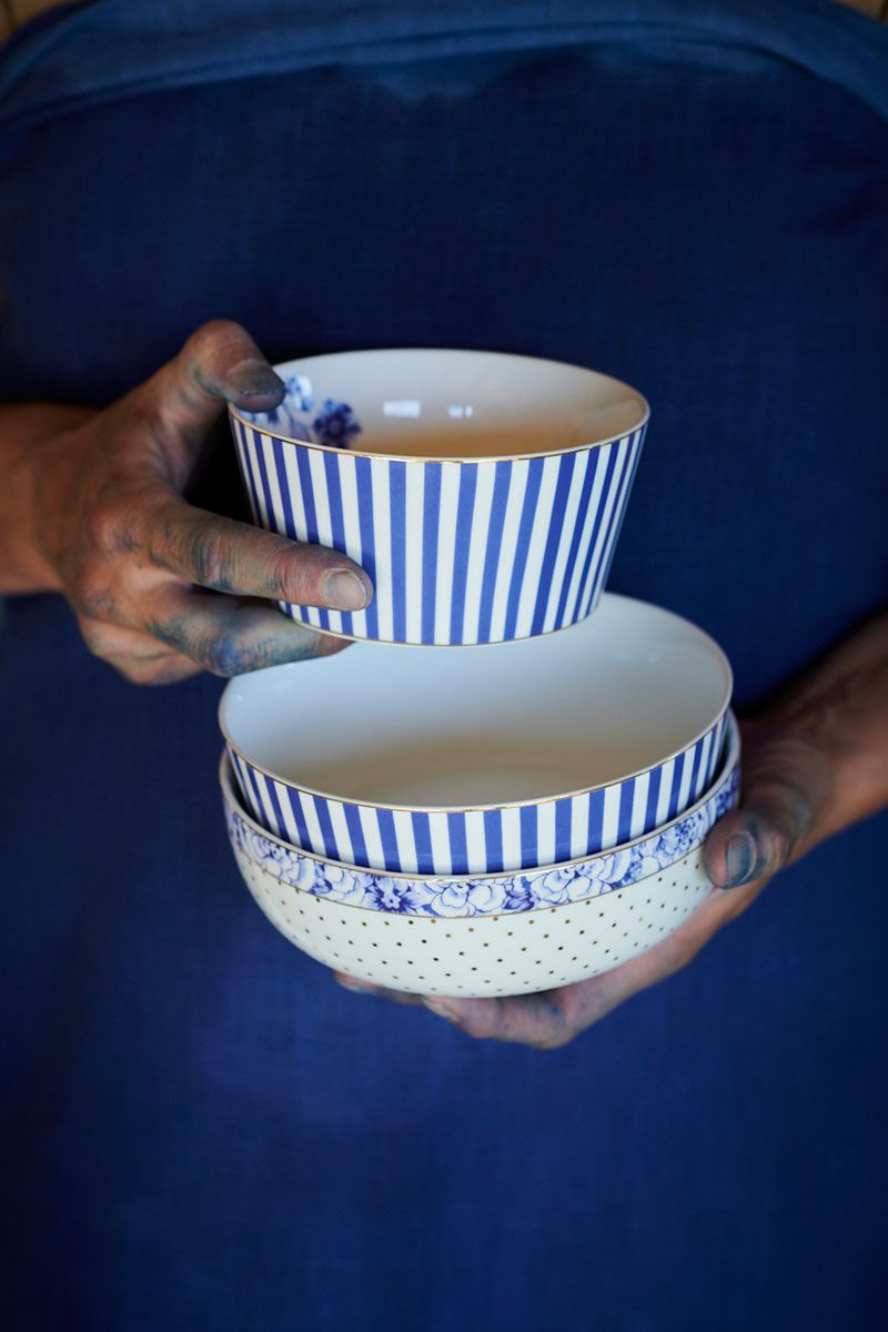 Bowl Royal Stripes Blue 12 cm (Set 4 Pieces)