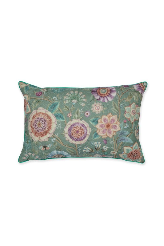 Viva las Flores quilted cushion green