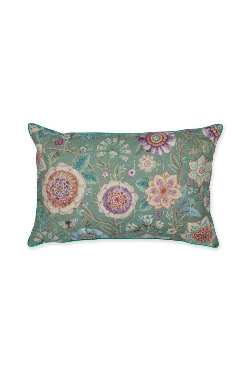 Viva las Flores quilted cushion green