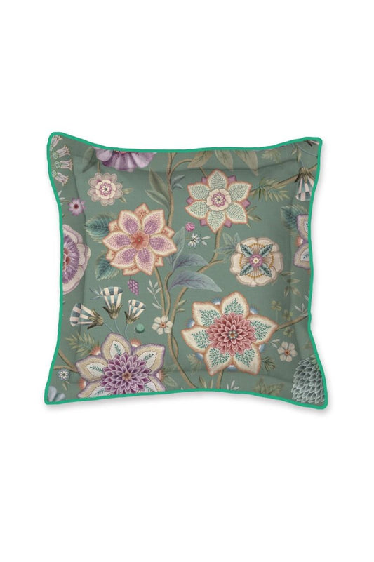 Viva las Flores square cushion green